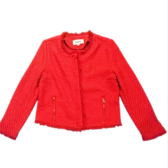 BB Dakota Jackets & Blazers - BB Dakota Red Tweed Jacket with Gold Zippers Size Medium